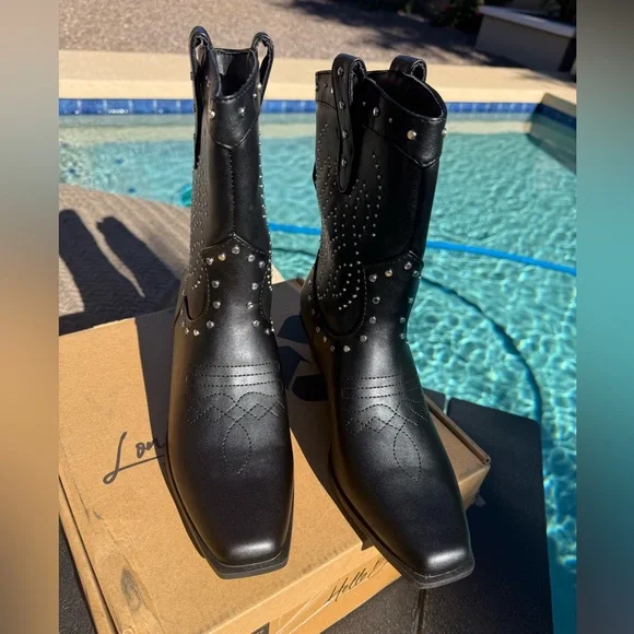 NWT London Rag Western Black Studded Boots! Hey Cowgirl!! - Picture 5 of 16